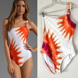 TRINA TURK One-Shoulder One-Piece Swimsuit Sunburst Tie-Dye Bold Colorful 12